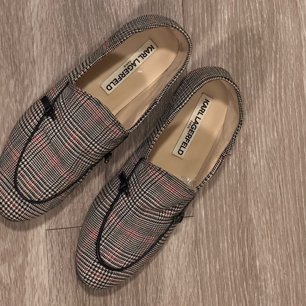 Karl Lagerfeld Loafers Checkered with Black and Pink Accents Women 6.5M / 37B